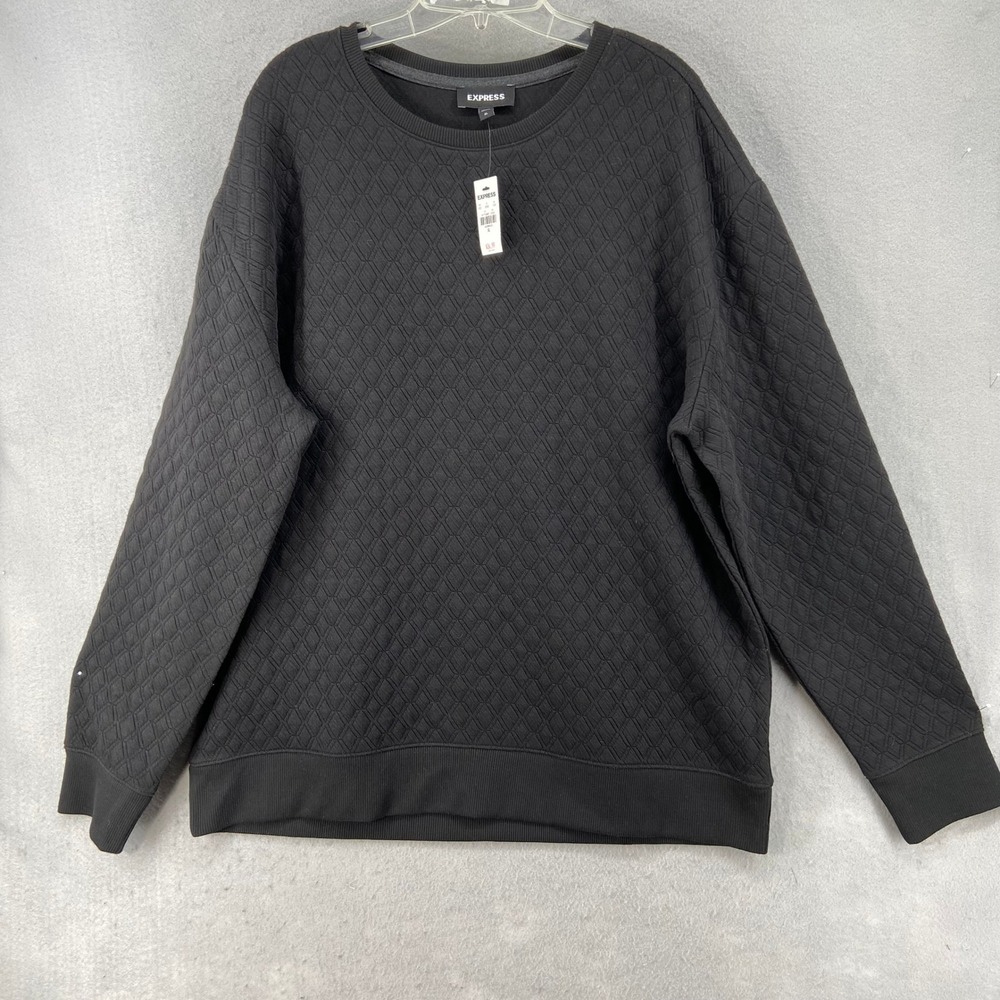 NWT Express Menswear Sweatshirt Sz XL Black Quilted Texture Crew Neck Pullover